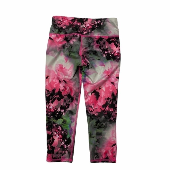 ATHLETA Bloom Chaturanga Crop Capri Leggings XS Floral Girly Yoga Workout - Picture 3 of 5